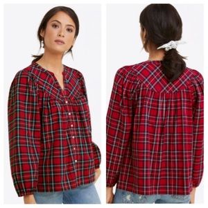 Draper James size L Button-Front Top in Angie Plaid Peasant style